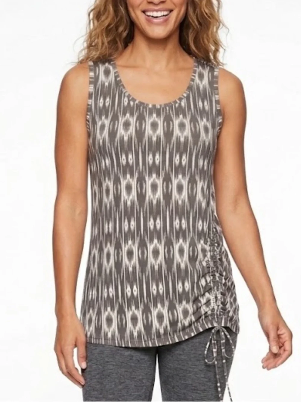 Athleta sleeveless tunic top abstract ikat print side ruched size M
